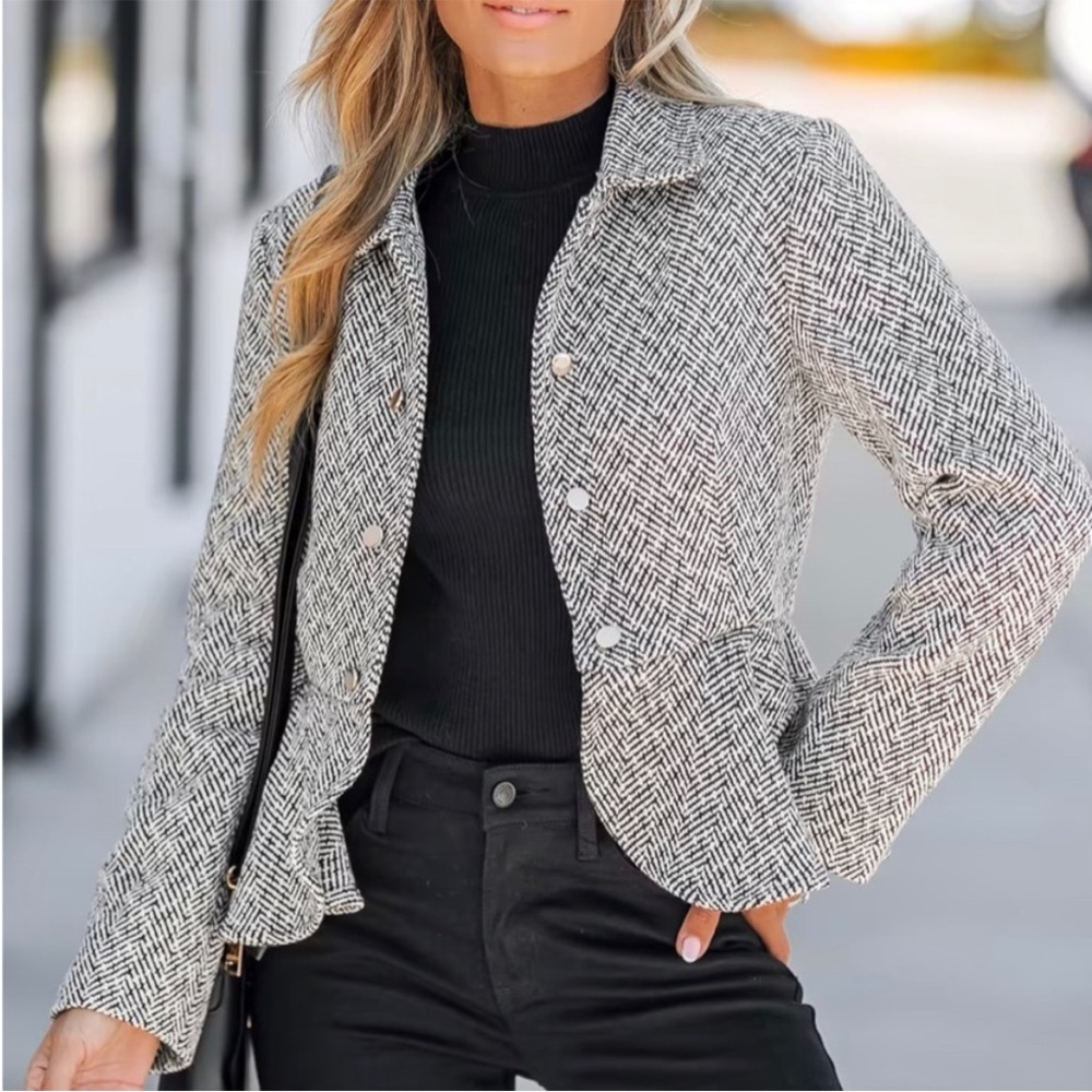 Cupshe Tweed Button Front Flounce Blazer